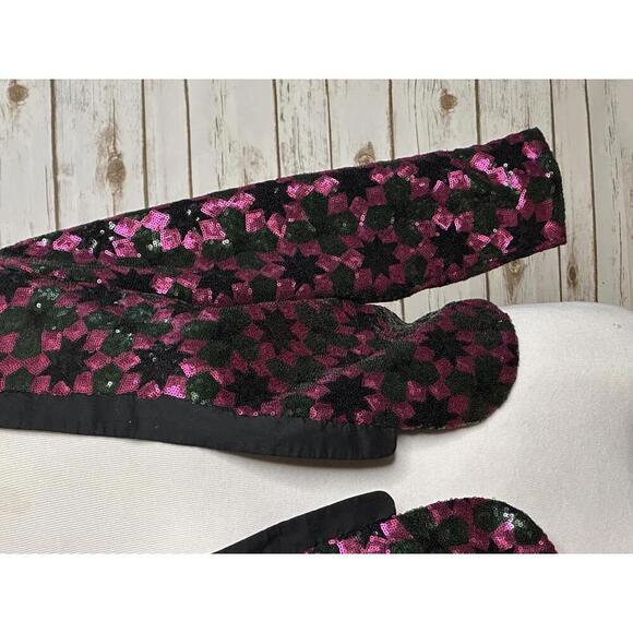 ASOS fuchsia/green geometric sequin open tuxedo jacket Size 8 - Picture 4 of 7